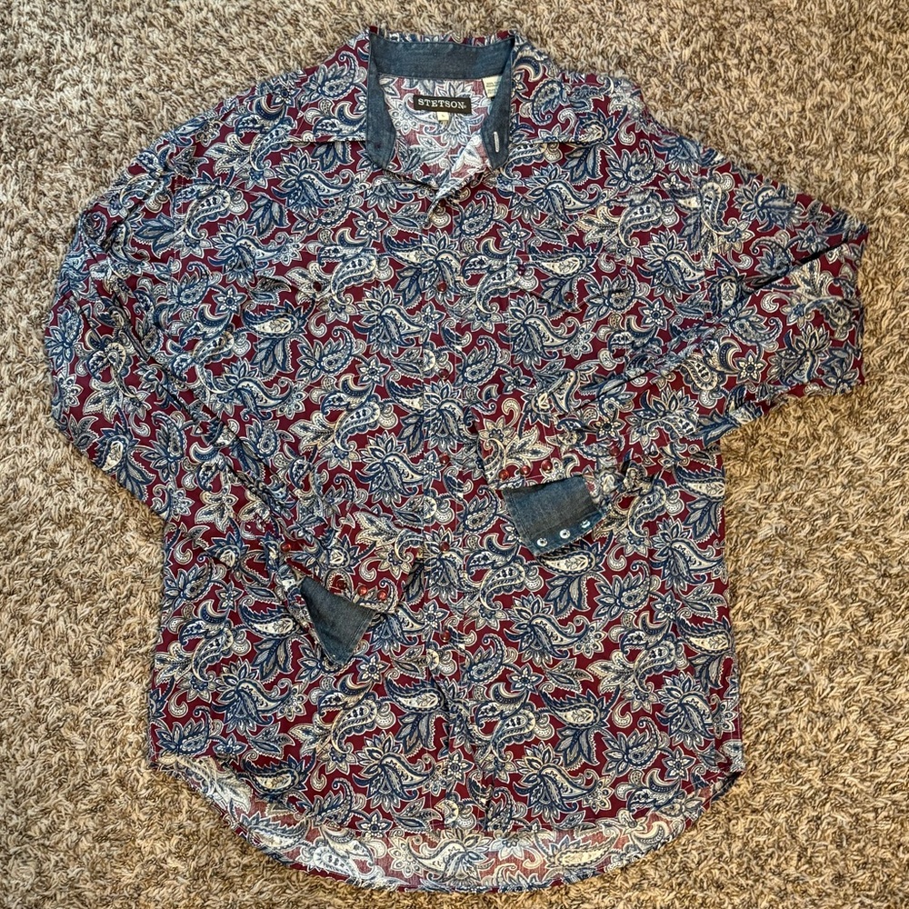 Stetson Men's Paisley Button-Down Shirt in Red and Blue